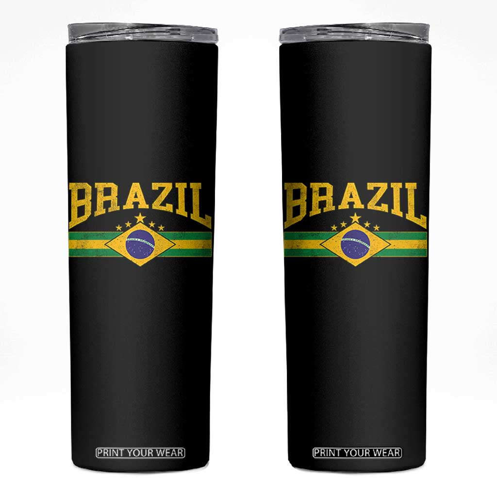 Brazilian Pride Vintage Brasil Brazil Flag Latin America Skinny Tumbler TS11 Black Print Your Wear