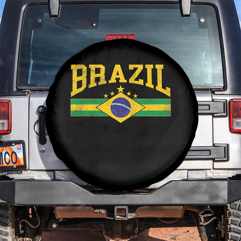 Brazilian Pride Vintage Brasil Brazil Flag Latin America Spare Tire Cover TS11 No hole Black Print Your Wear