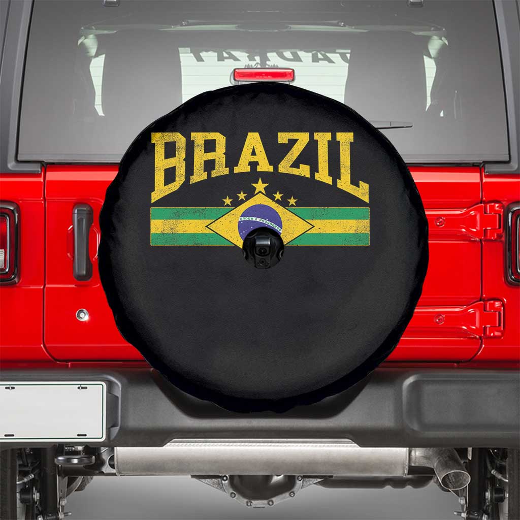 Brazilian Pride Vintage Brasil Brazil Flag Latin America Spare Tire Cover TS11 Black Print Your Wear