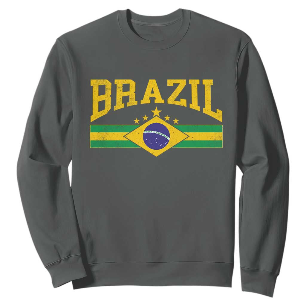 Brazilian Pride Vintage Brasil Brazil Flag Latin America Sweatshirt TS11 Dark Heather Print Your Wear