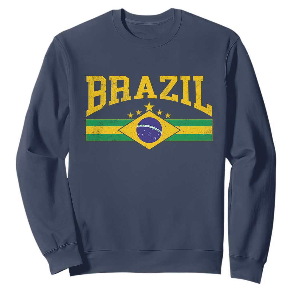 Brazilian Pride Vintage Brasil Brazil Flag Latin America Sweatshirt TS11 Navy Print Your Wear