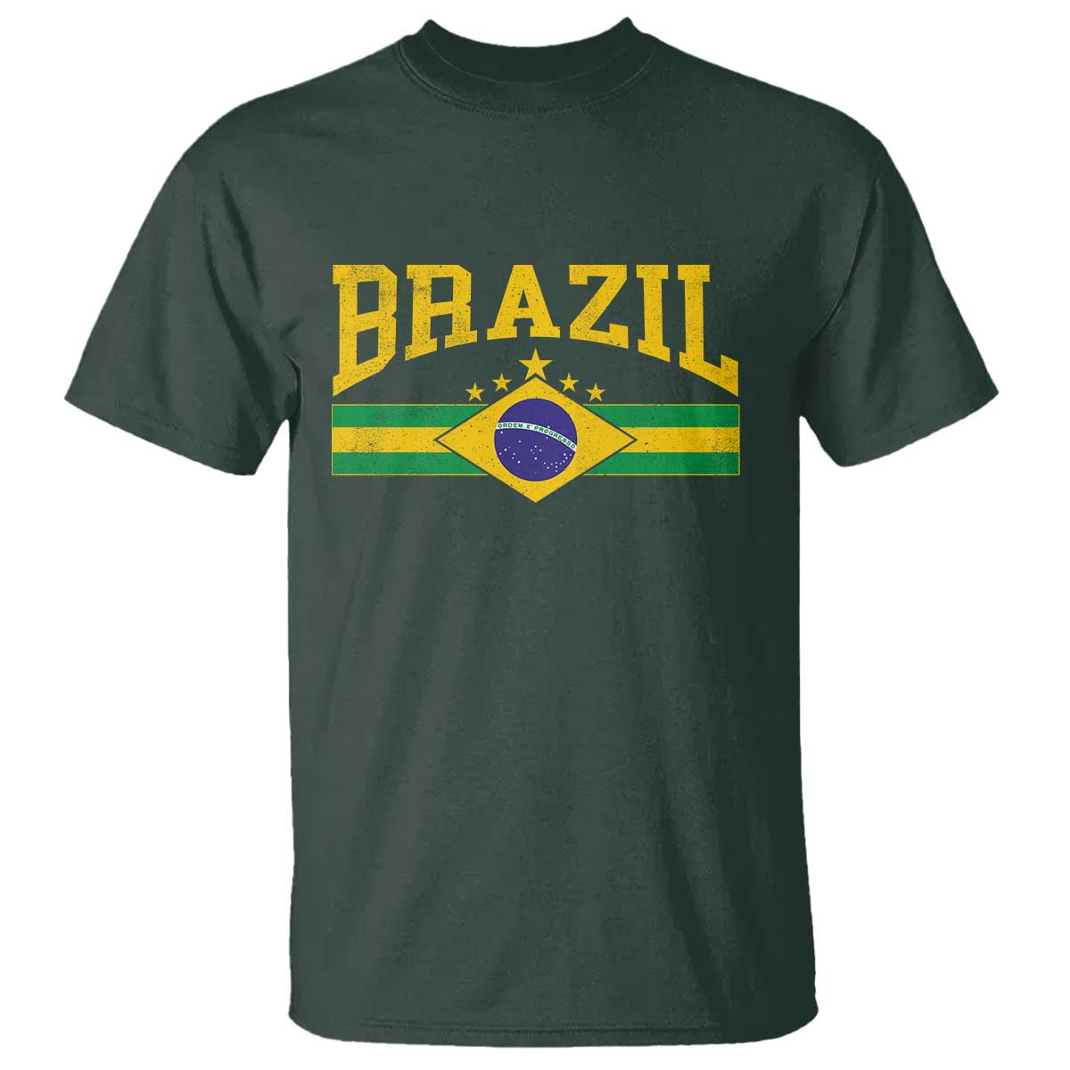 Brazilian Pride Vintage Brasil Brazil Flag Latin America T Shirt TS11 Dark Forest Green Print Your Wear