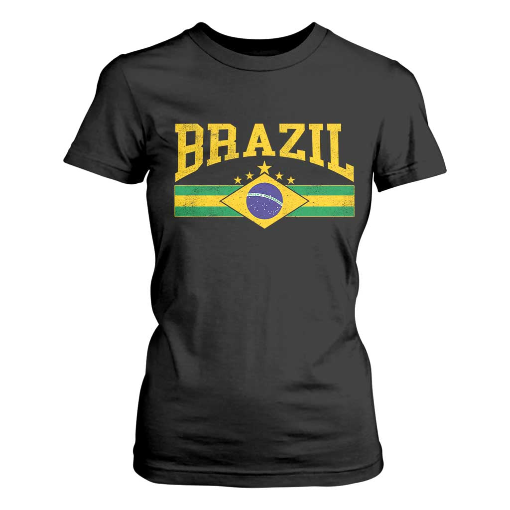 Brazilian Pride Vintage Brasil Brazil Flag Latin America T Shirt For Women - Print Your Wear