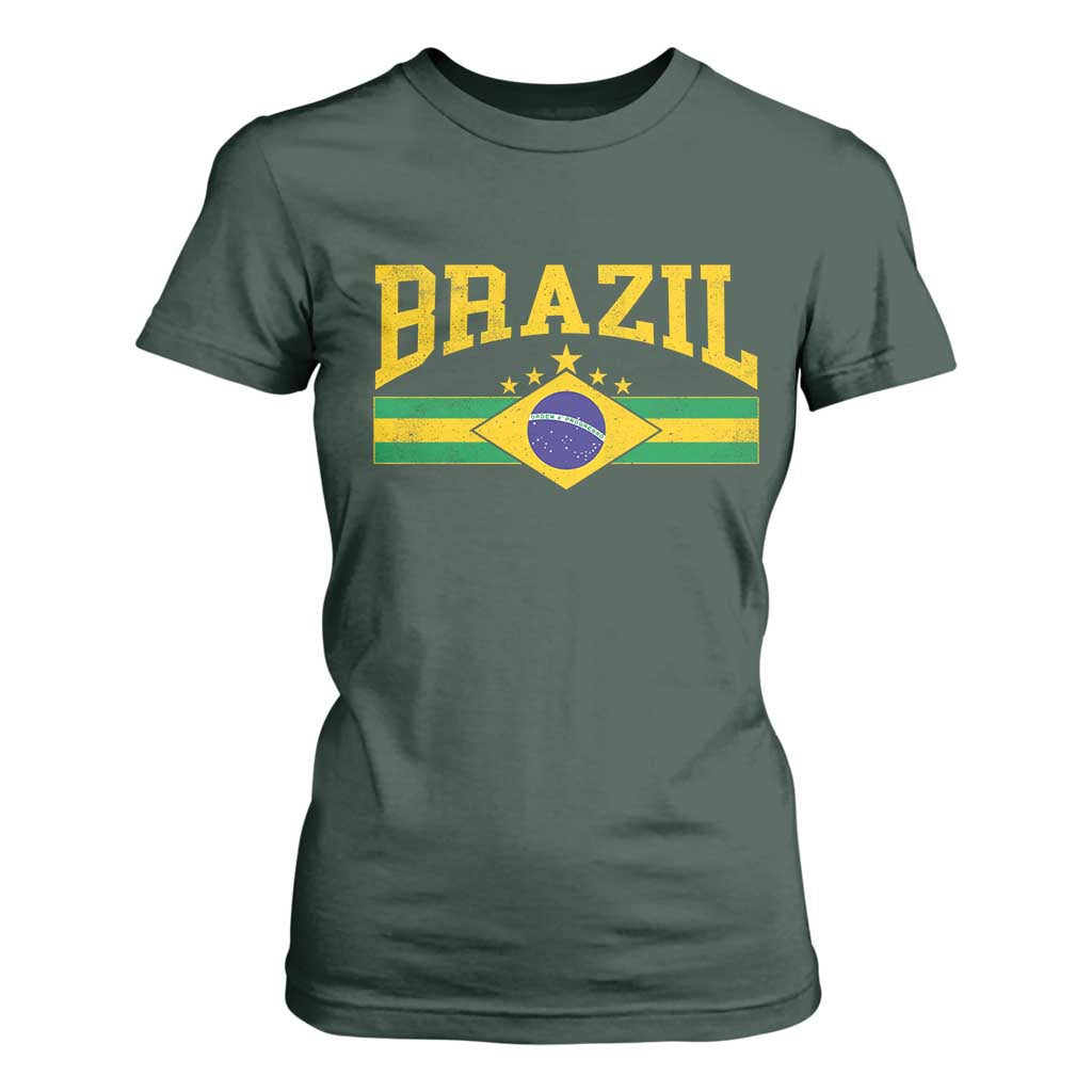 Brazilian Pride Vintage Brasil Brazil Flag Latin America T Shirt For Women TS11 Dark Forest Green Print Your Wear