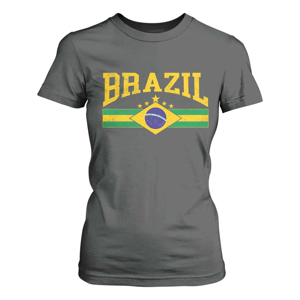 Brazilian Pride Vintage Brasil Brazil Flag Latin America T Shirt For Women TS11 Dark Heather Print Your Wear