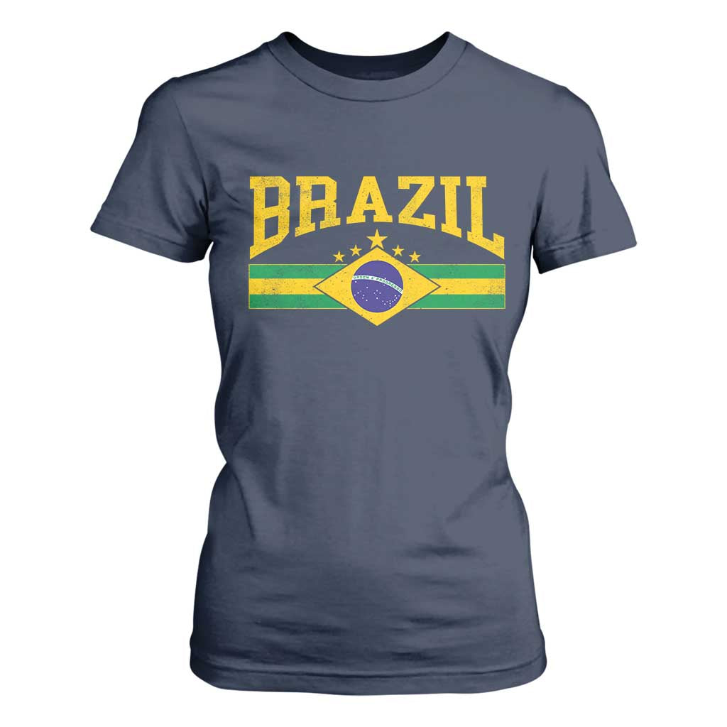 Brazilian Pride Vintage Brasil Brazil Flag Latin America T Shirt For Women TS11 Navy Print Your Wear