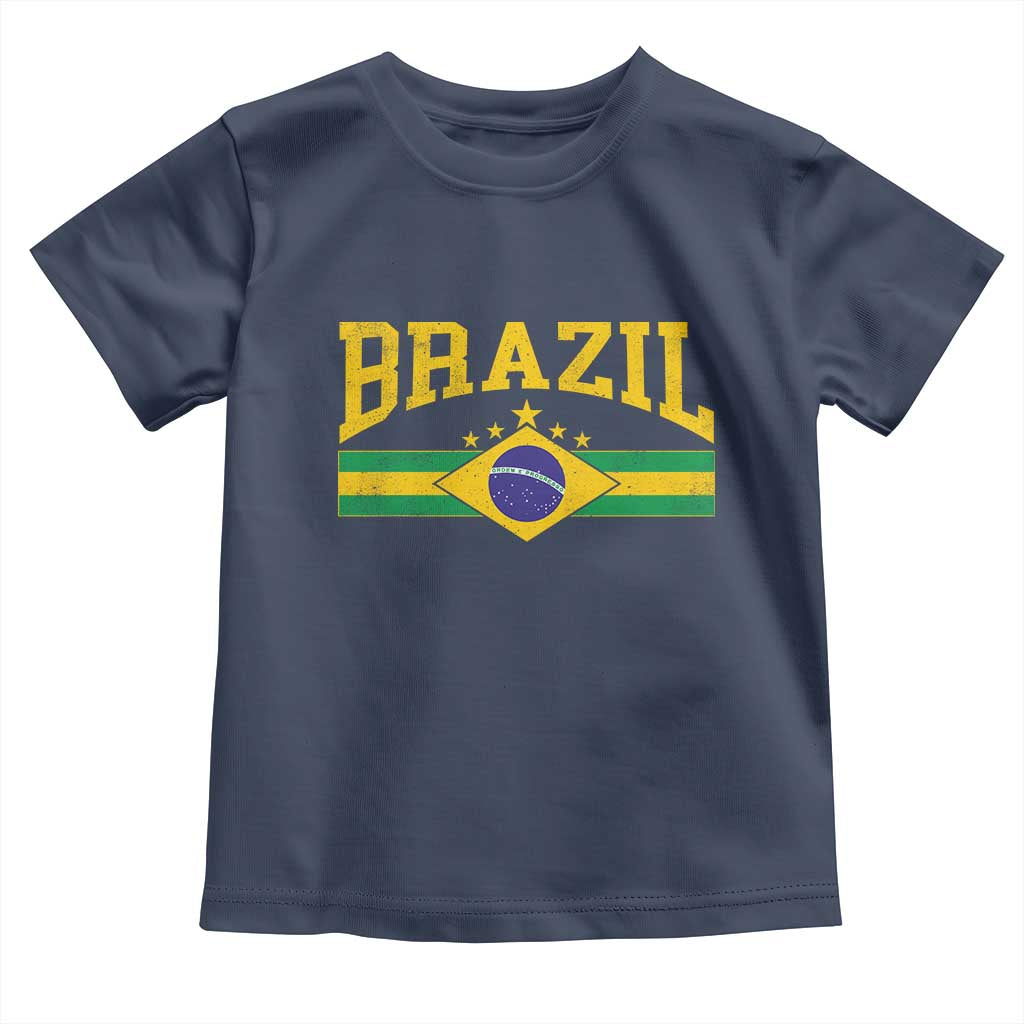Brazilian Pride Vintage Brasil Brazil Flag Latin America Toddler T Shirt TS11 Navy Print Your Wear