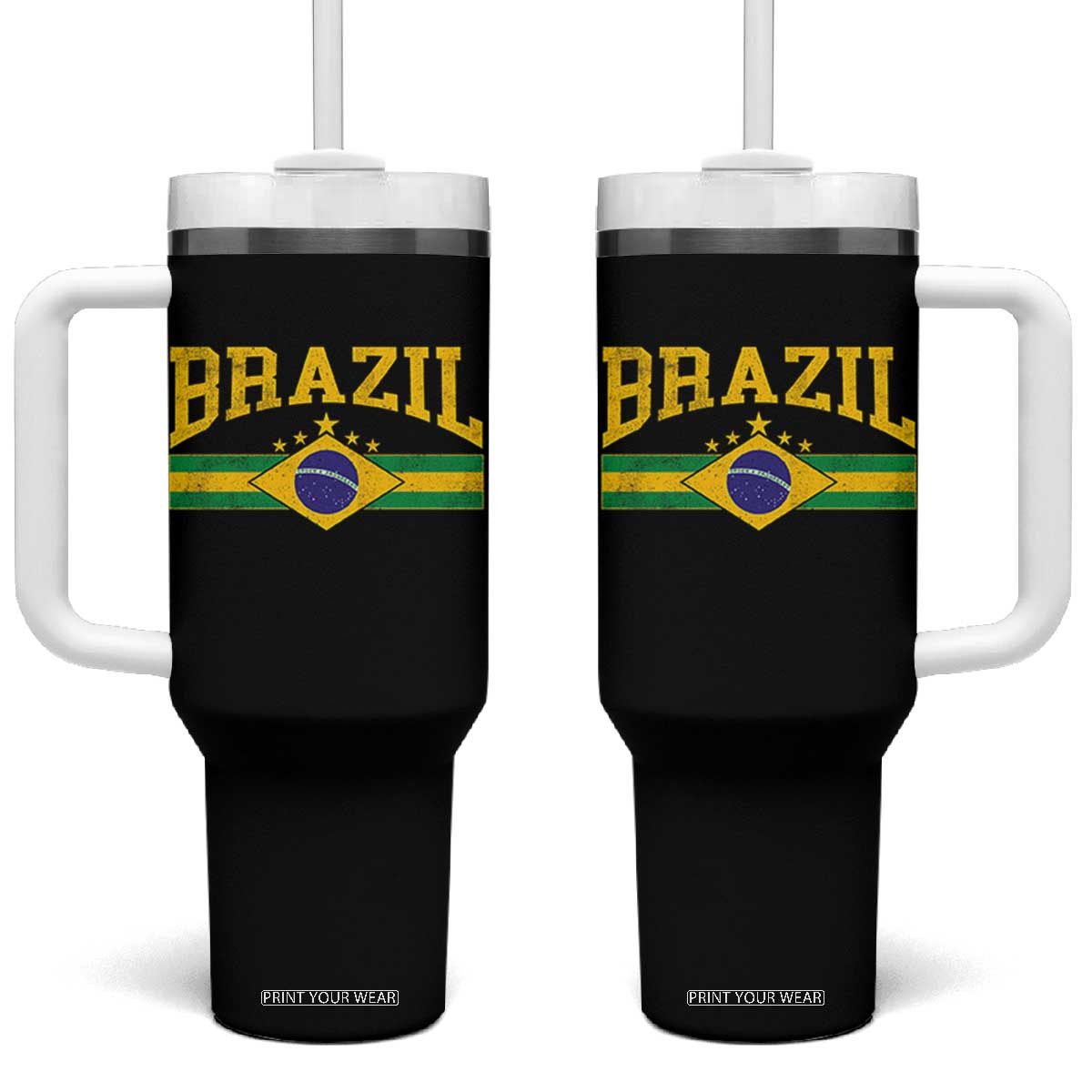 Brazilian Pride Vintage Brasil Brazil Flag Latin America Tumbler With Handle TS11 One Size: 40 oz Black Print Your Wear