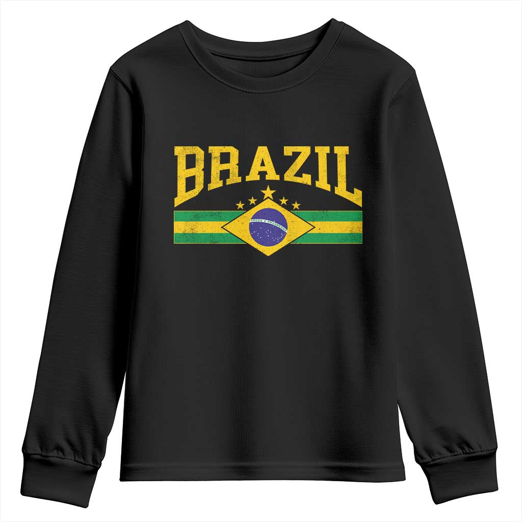 Brazilian Pride Vintage Brasil Brazil Flag Latin America Youth Sweatshirt TS11 Black Print Your Wear