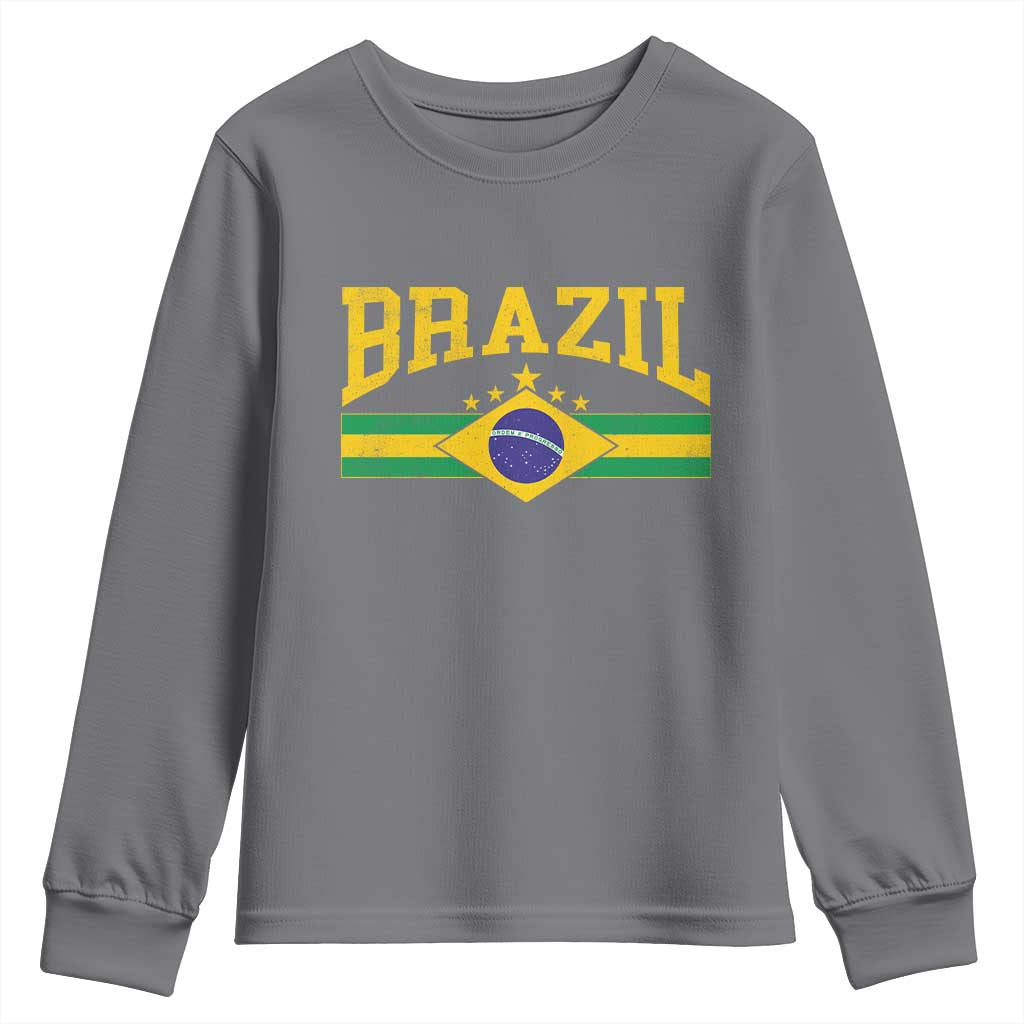 Brazilian Pride Vintage Brasil Brazil Flag Latin America Youth Sweatshirt TS11 Charcoal Print Your Wear