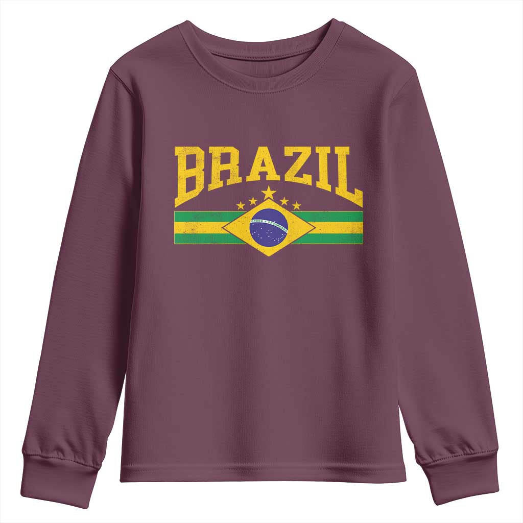 Brazilian Pride Vintage Brasil Brazil Flag Latin America Youth Sweatshirt TS11 Maroon Print Your Wear