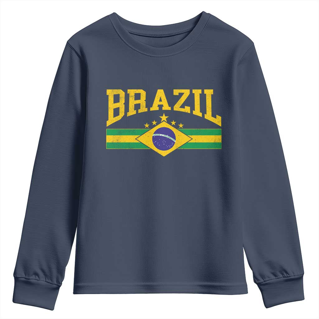 Brazilian Pride Vintage Brasil Brazil Flag Latin America Youth Sweatshirt TS11 Navy Print Your Wear