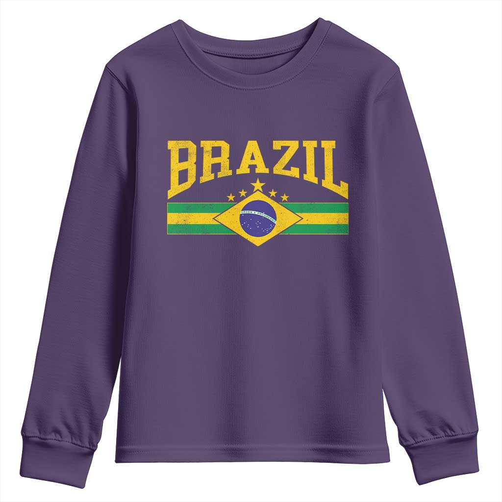 Brazilian Pride Vintage Brasil Brazil Flag Latin America Youth Sweatshirt TS11 Purple Print Your Wear