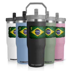 Brazilian Pride Christian Cross Latin America Brazil Flag Flip Straw Tumbler TS11 Print Your Wear