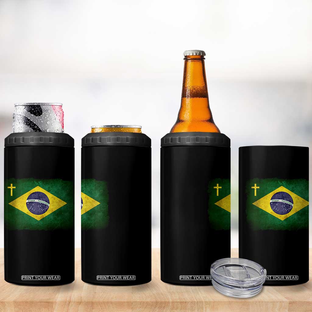 Brazilian Pride Christian Cross Latin America Brazil Flag 4 in 1 Can Cooler Tumbler TS11 Print Your Wear