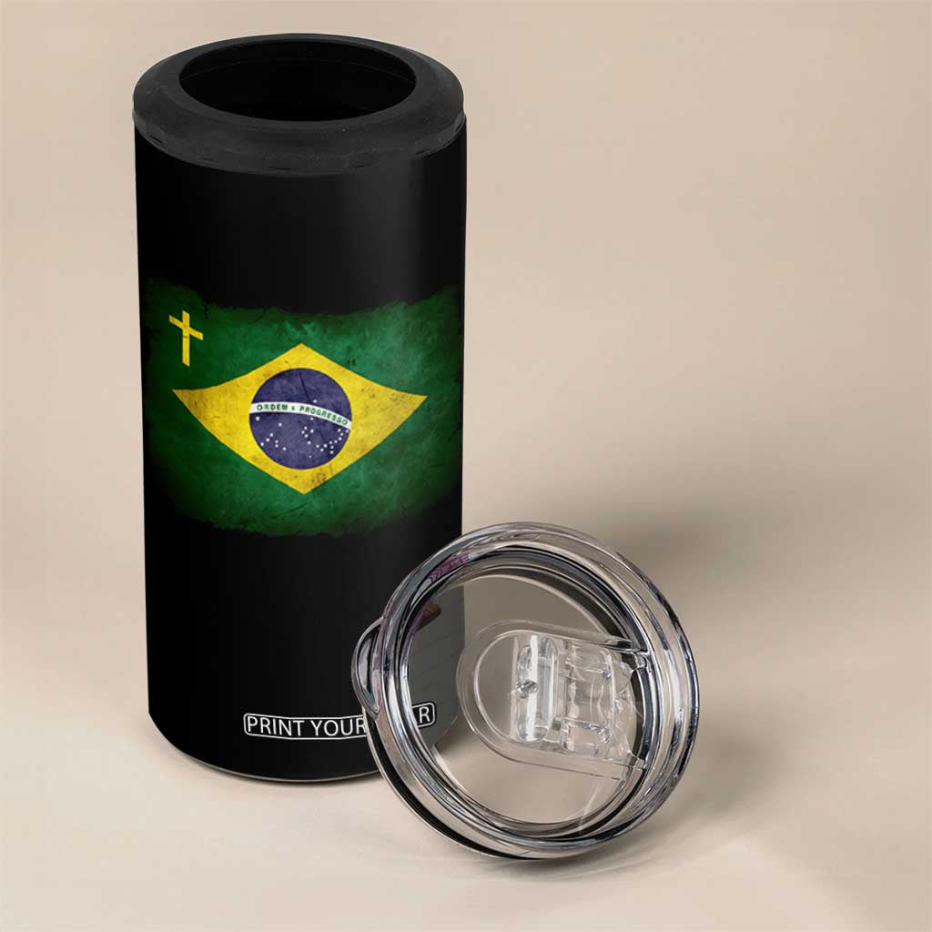 Brazilian Pride Christian Cross Latin America Brazil Flag 4 in 1 Can Cooler Tumbler TS11 Print Your Wear