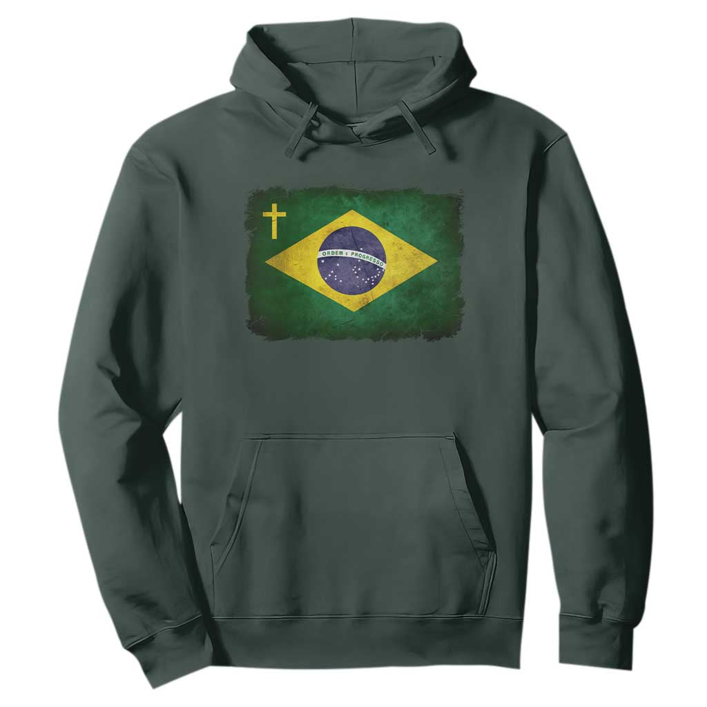 Brazilian Pride Christian Cross Latin America Brazil Flag Hoodie TS11 Dark Forest Green Print Your Wear
