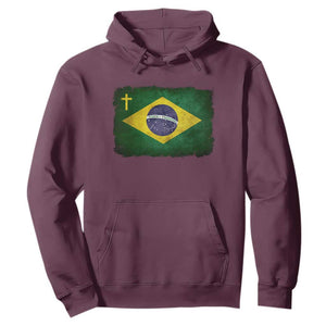 Brazilian Pride Christian Cross Latin America Brazil Flag Hoodie TS11 Maroon Print Your Wear