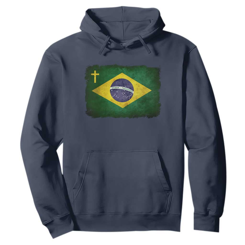Brazilian Pride Christian Cross Latin America Brazil Flag Hoodie TS11 Navy Print Your Wear