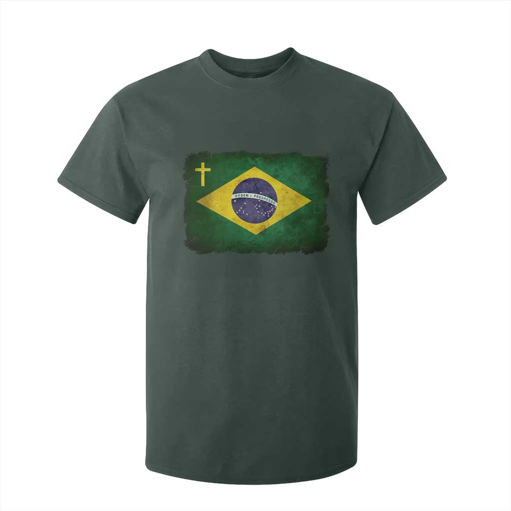 Brazilian Pride Christian Cross Latin America Brazil Flag T Shirt For Kid TS11 Dark Forest Green Print Your Wear