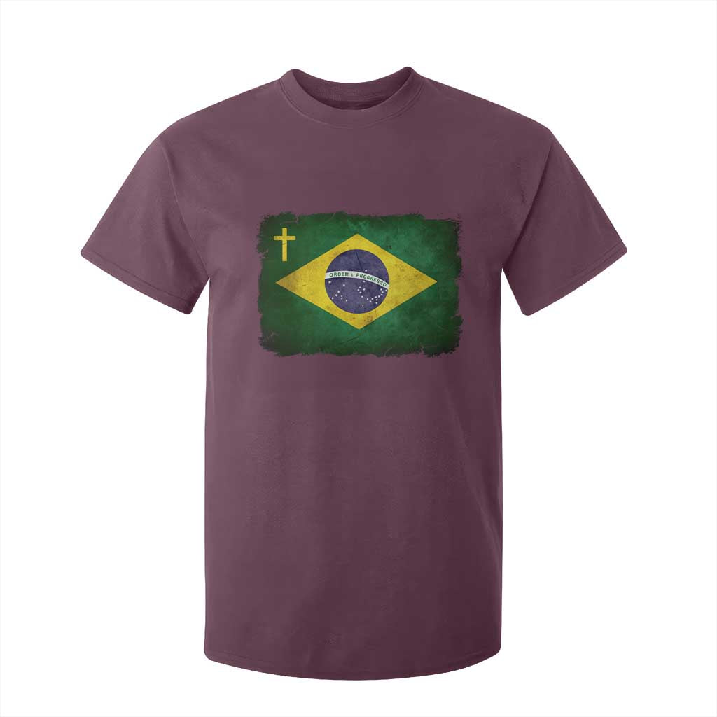 Brazilian Pride Christian Cross Latin America Brazil Flag T Shirt For Kid TS11 Maroon Print Your Wear