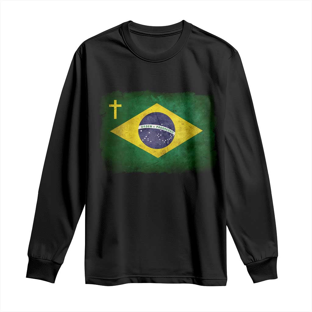 Brazilian Pride Christian Cross Latin America Brazil Flag Long Sleeve Shirt TS11 Black Print Your Wear
