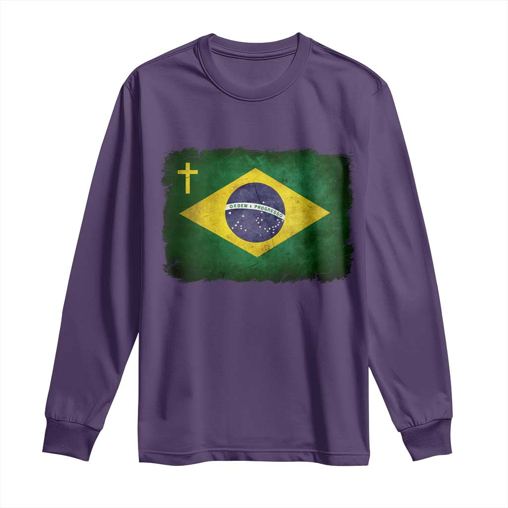 Brazilian Pride Christian Cross Latin America Brazil Flag Long Sleeve Shirt TS11 Purple Print Your Wear
