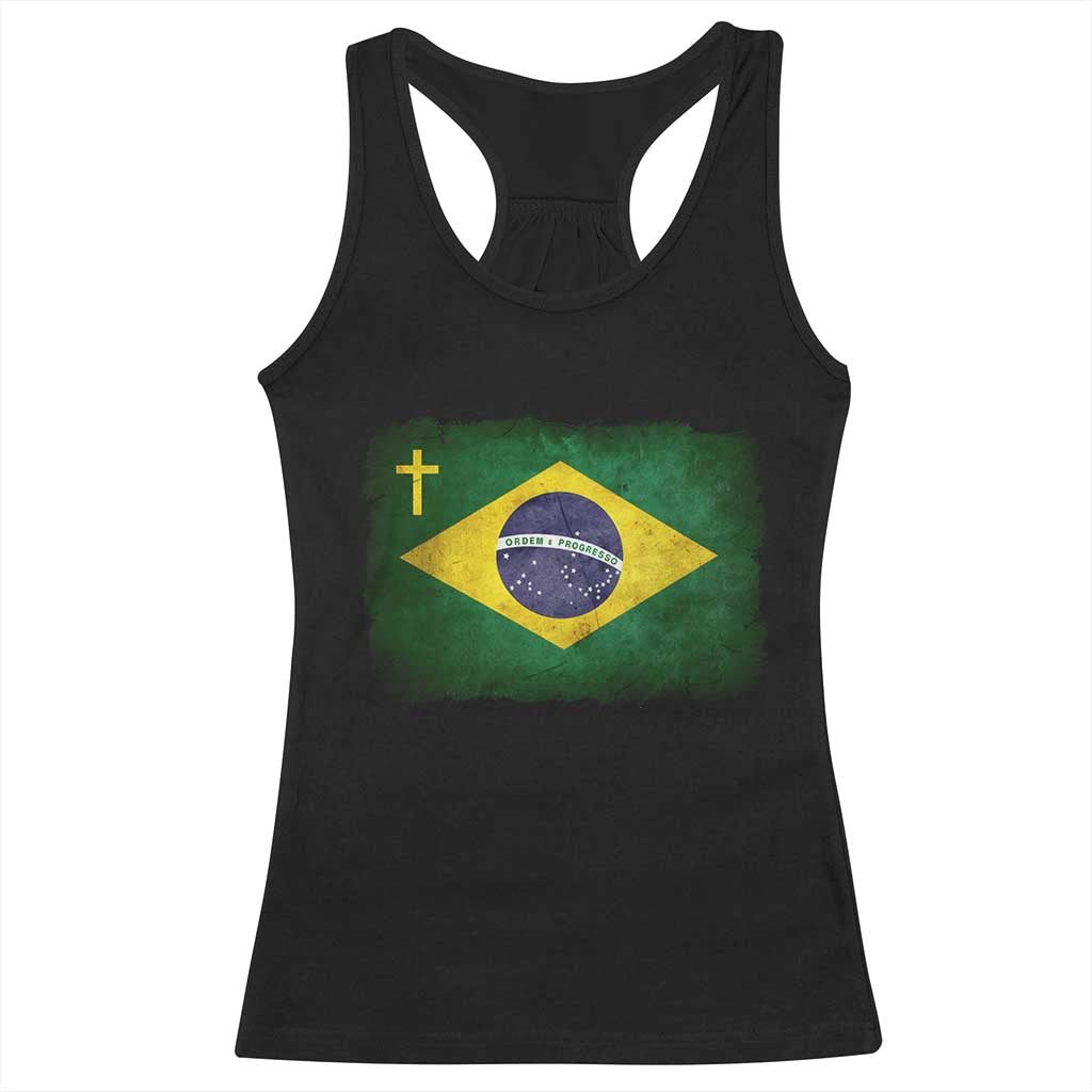 Brazilian Pride Christian Cross Latin America Brazil Flag Racerback Tank Top - Print Your Wear