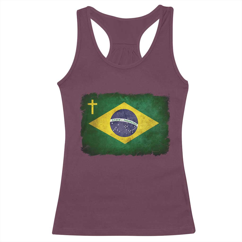 Brazilian Pride Christian Cross Latin America Brazil Flag Racerback Tank Top TS11 Maroon Print Your Wear