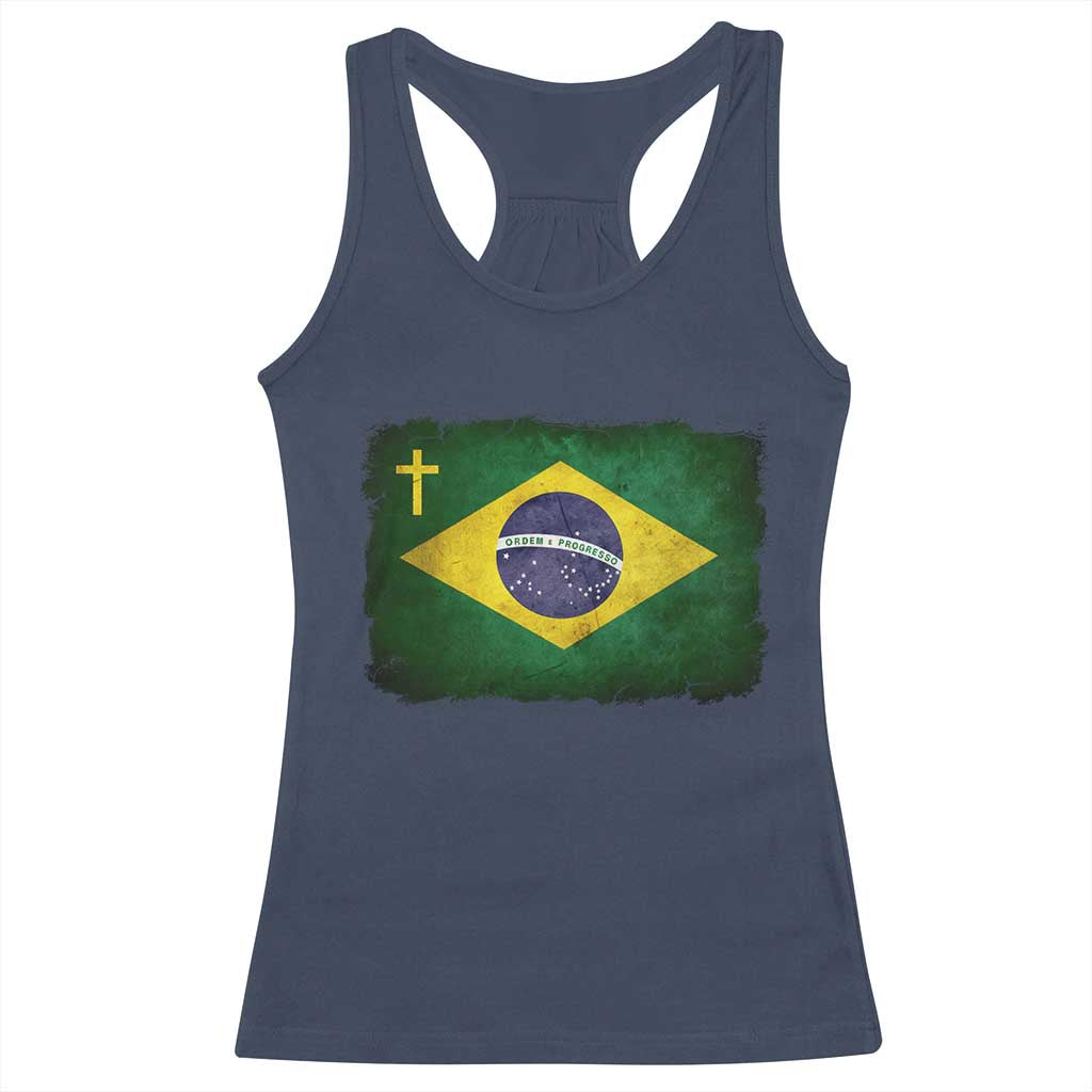 Brazilian Pride Christian Cross Latin America Brazil Flag Racerback Tank Top TS11 Navy Print Your Wear