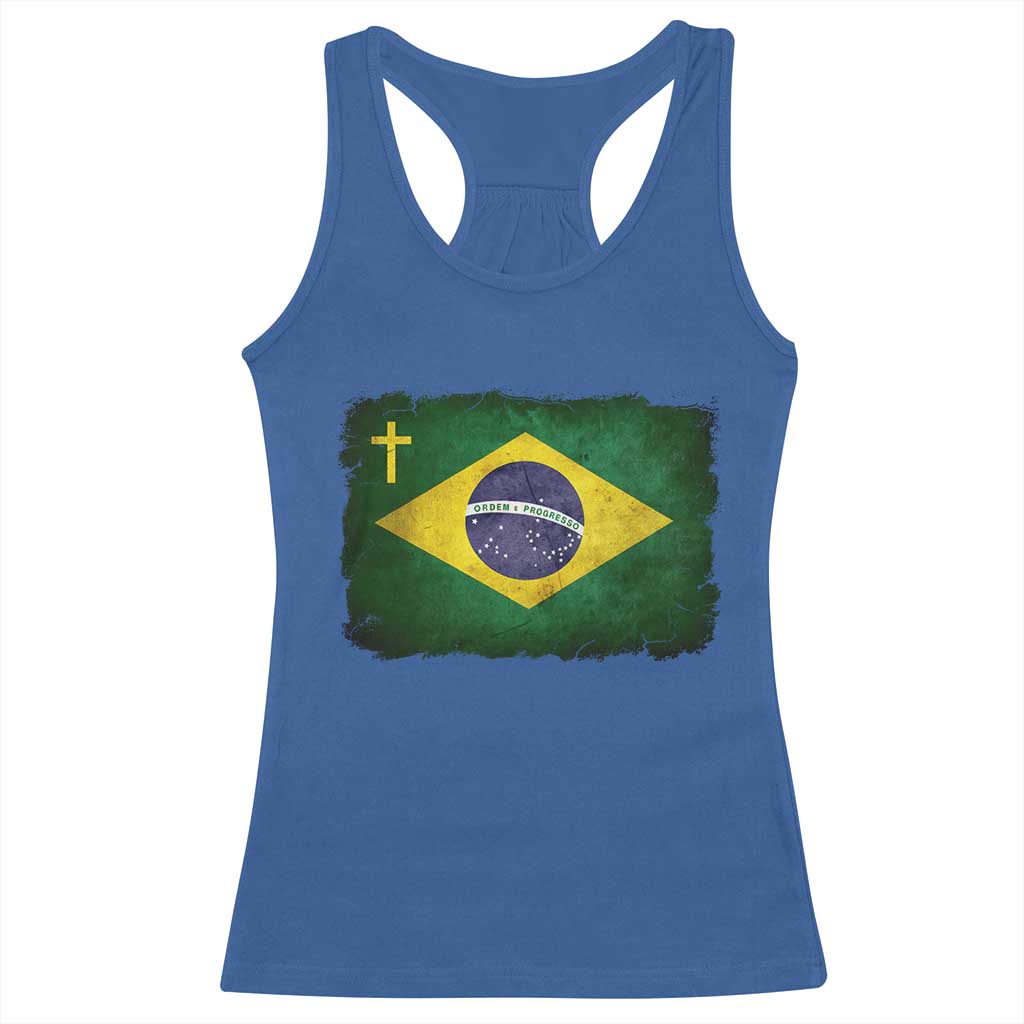 Brazilian Pride Christian Cross Latin America Brazil Flag Racerback Tank Top TS11 Royal Blue Print Your Wear