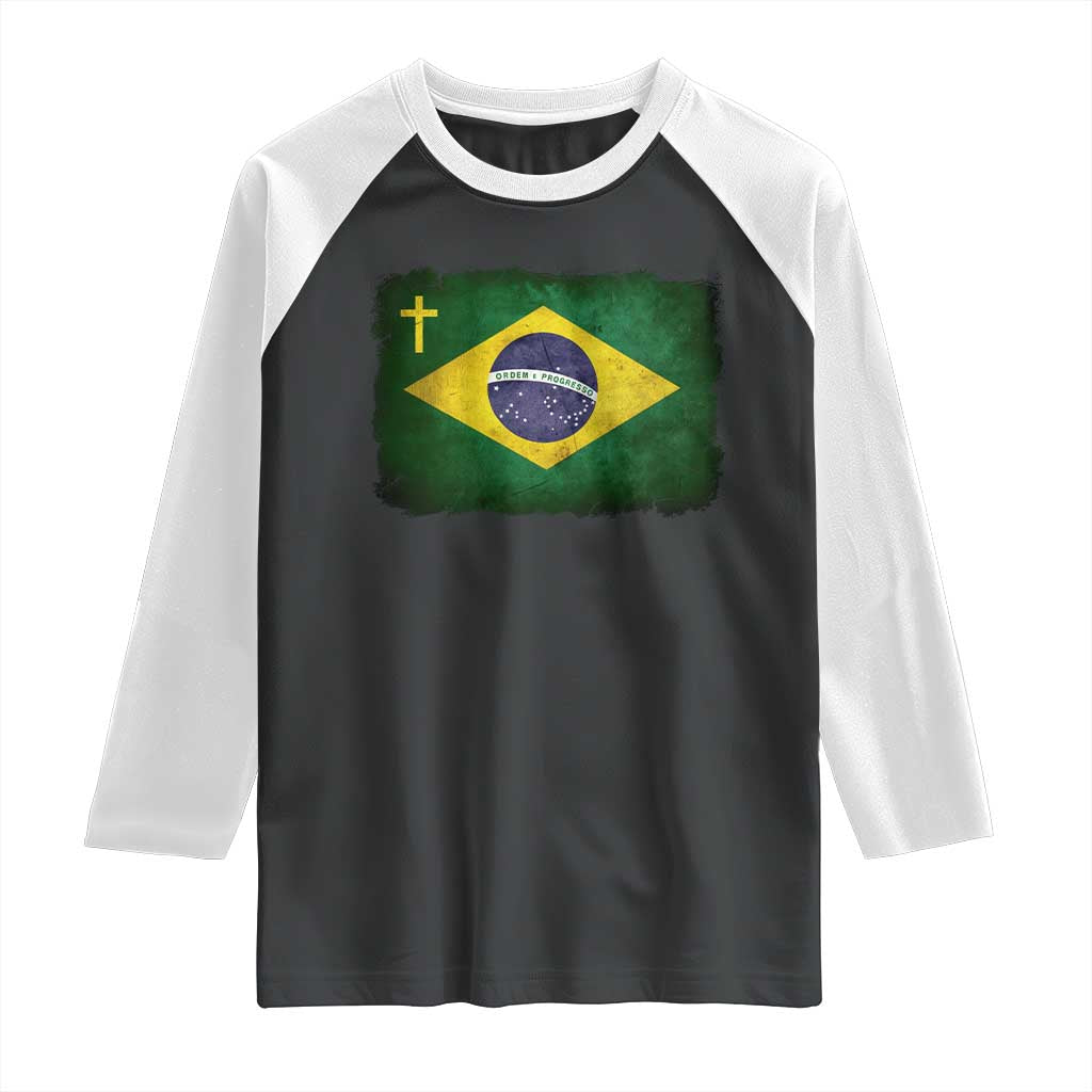 Brazilian Pride Christian Cross Latin America Brazil Flag Raglan Shirt TS11 Black White Print Your Wear