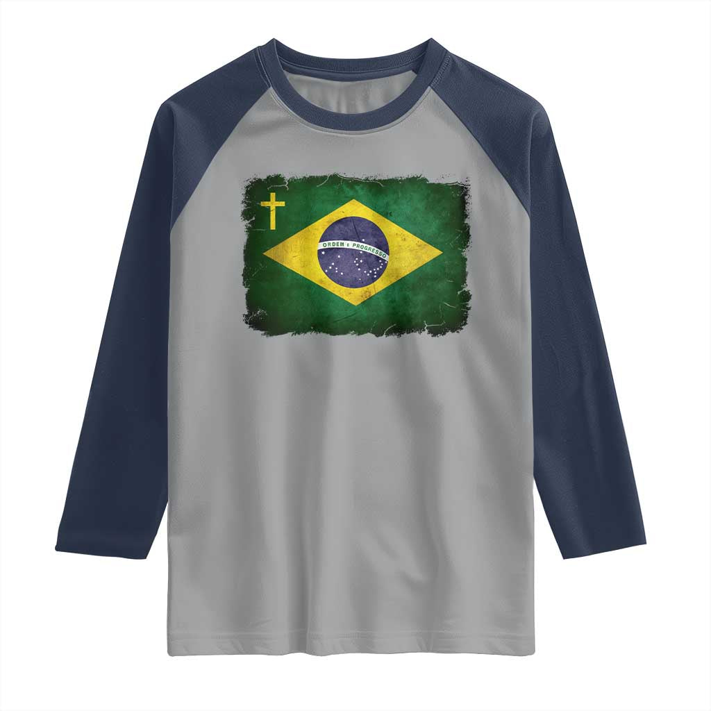 Brazilian Pride Christian Cross Latin America Brazil Flag Raglan Shirt TS11 Sport Gray Navy Print Your Wear
