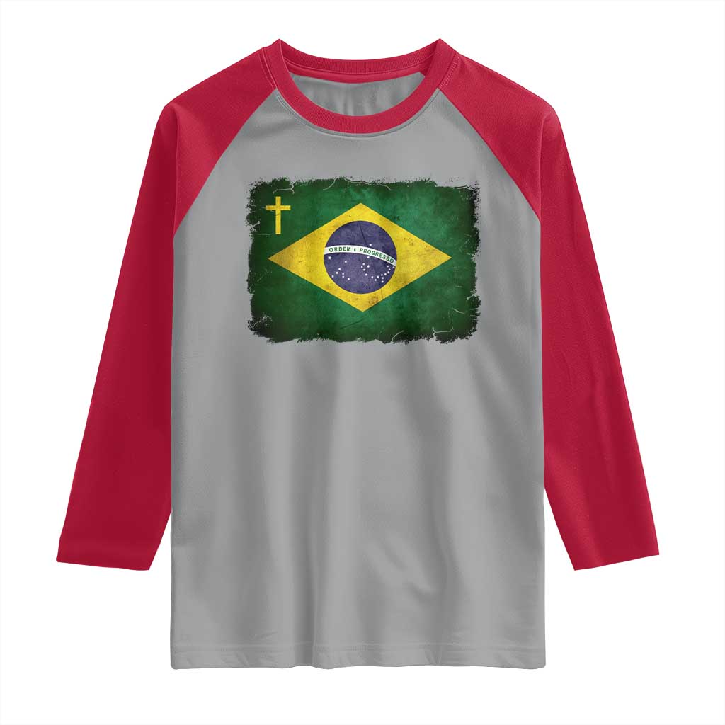 Brazilian Pride Christian Cross Latin America Brazil Flag Raglan Shirt TS11 Sport Gray Red Print Your Wear