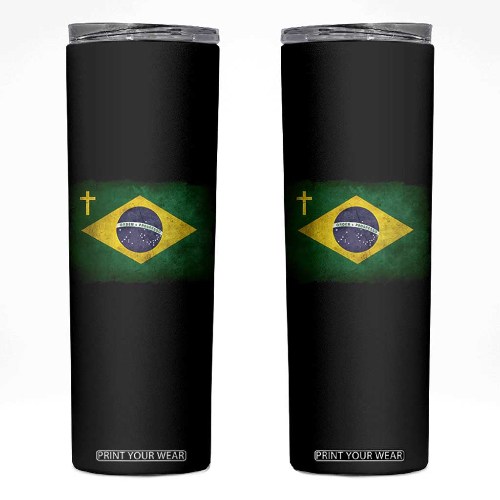Brazilian Pride Christian Cross Latin America Brazil Flag Skinny Tumbler TS11 Black Print Your Wear