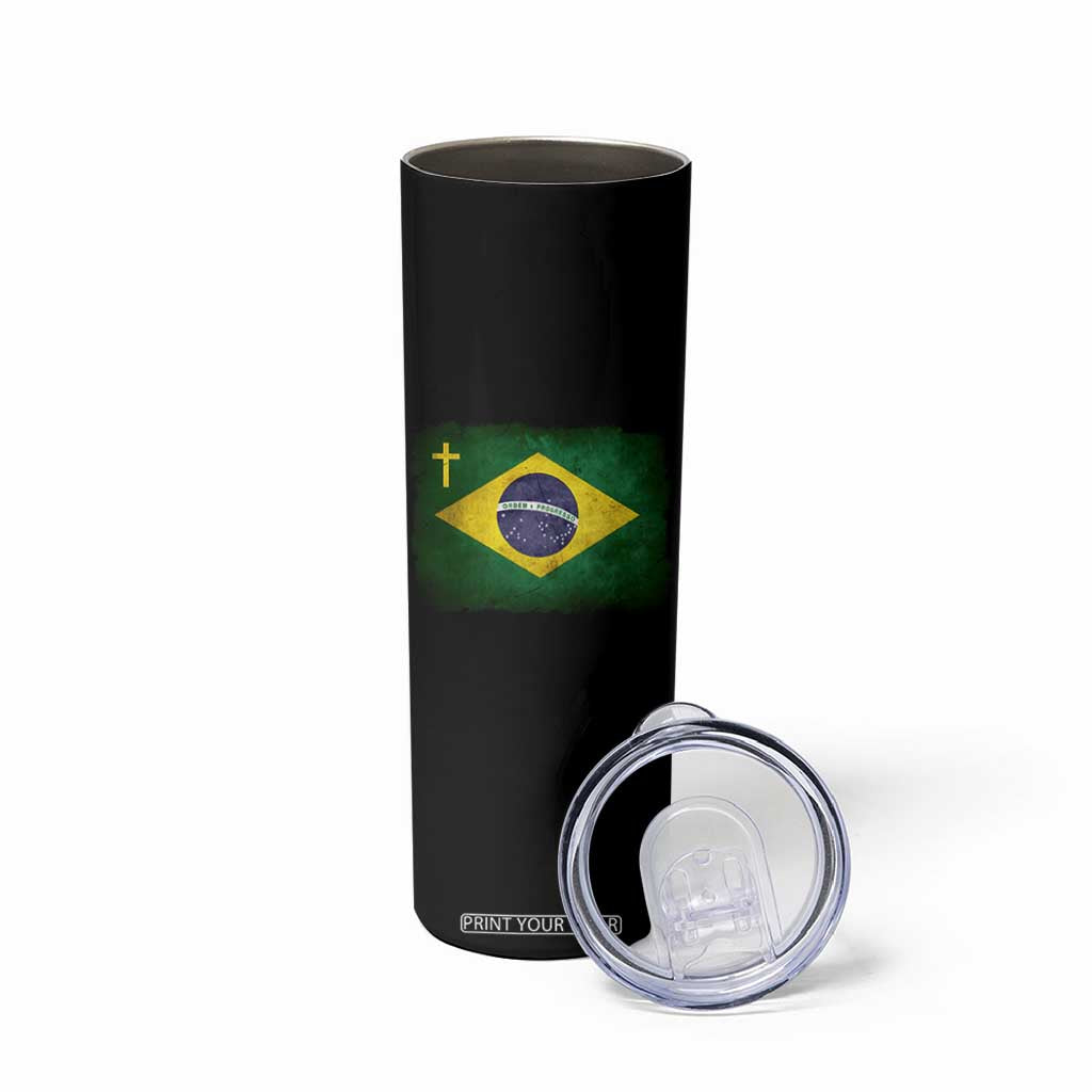 Brazilian Pride Christian Cross Latin America Brazil Flag Skinny Tumbler TS11 Print Your Wear