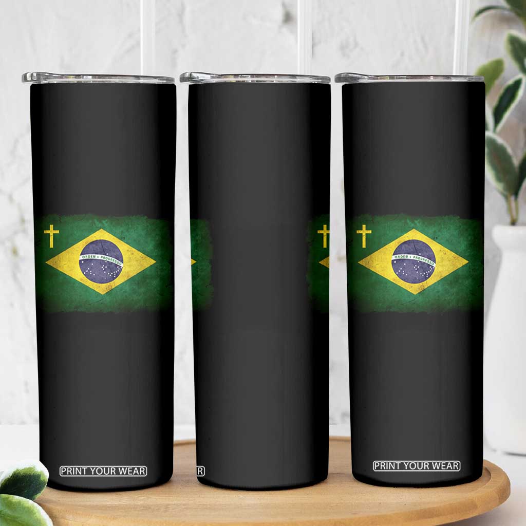 Brazilian Pride Christian Cross Latin America Brazil Flag Skinny Tumbler TS11 Print Your Wear
