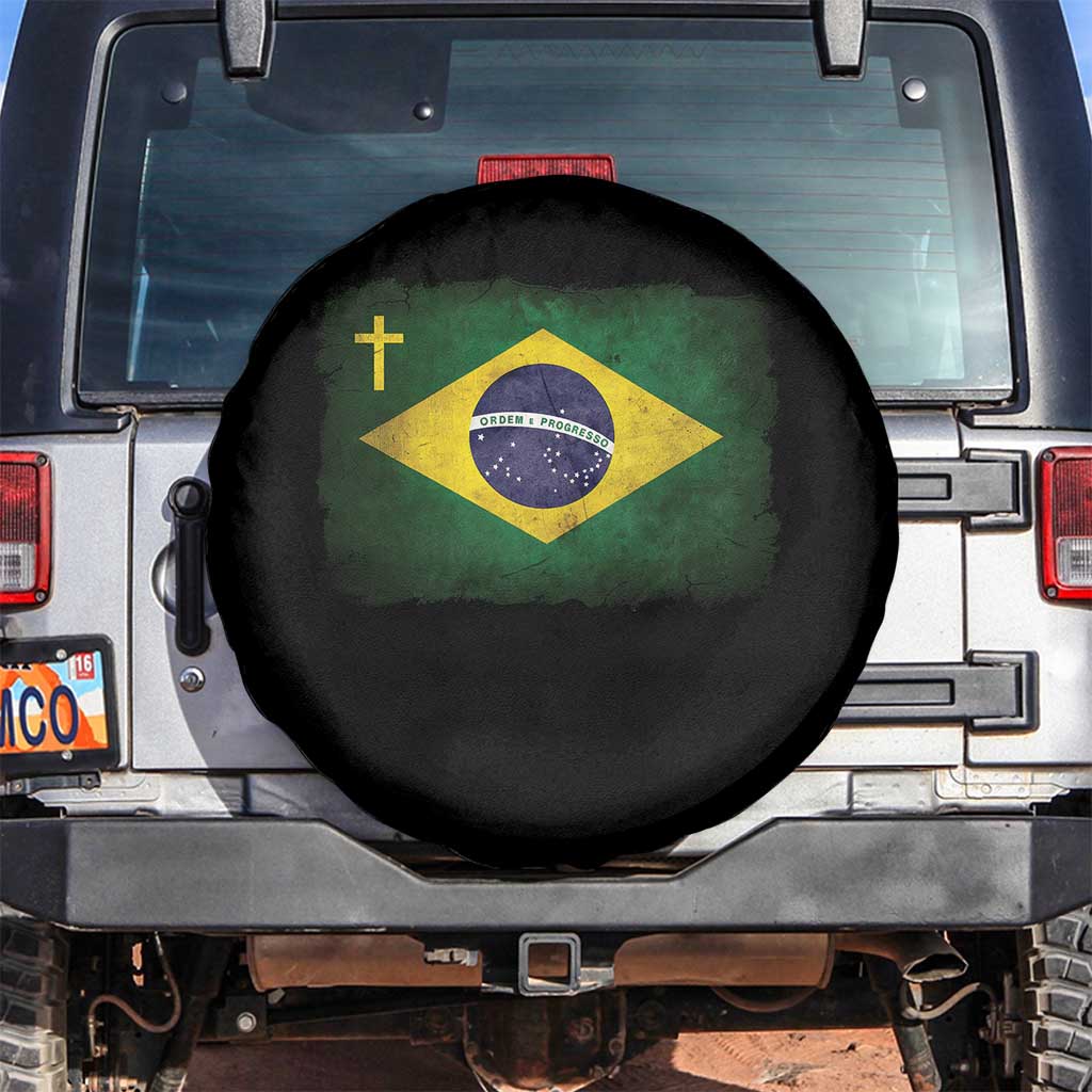 Brazilian Pride Christian Cross Latin America Brazil Flag Spare Tire Cover TS11 No hole Black Print Your Wear