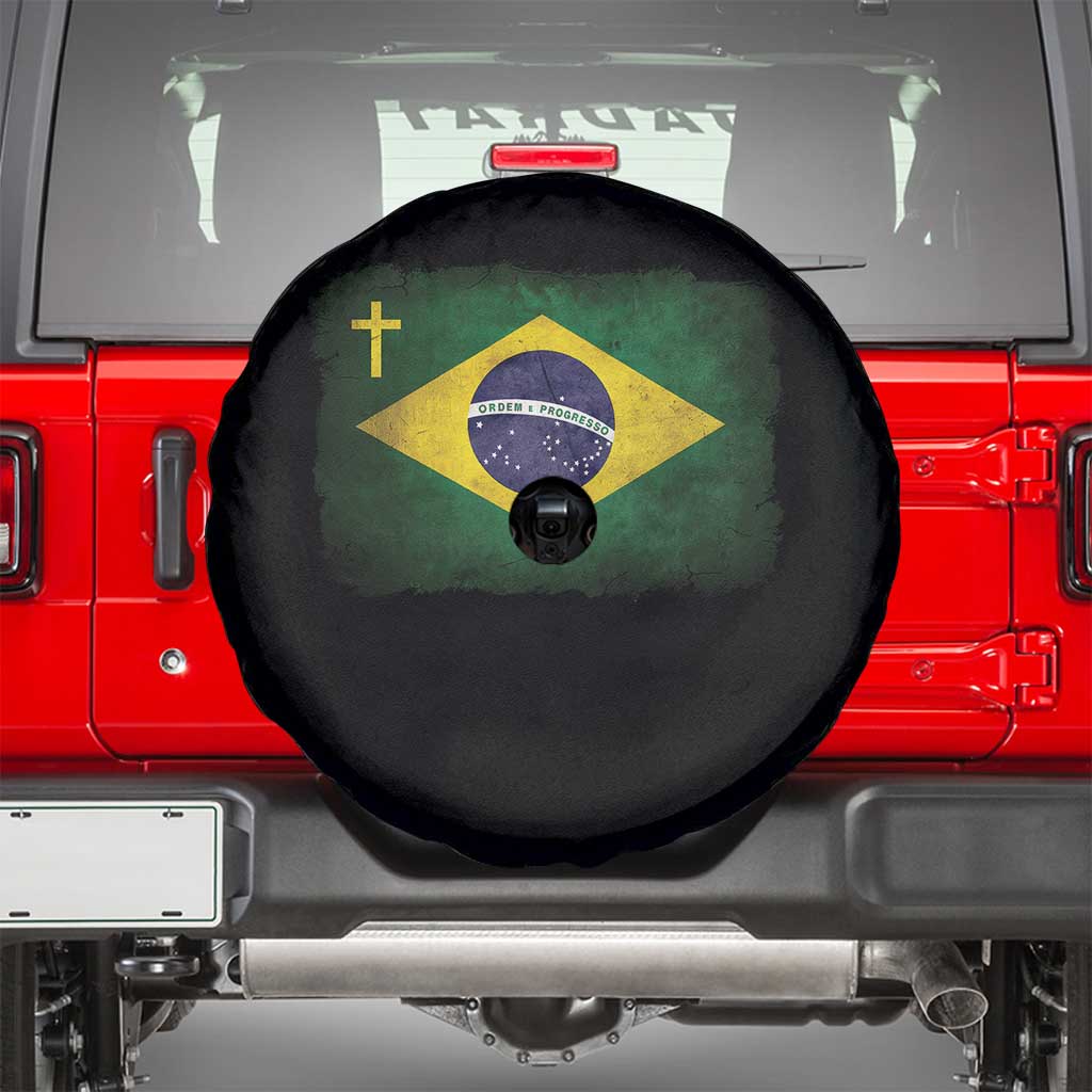 Brazilian Pride Christian Cross Latin America Brazil Flag Spare Tire Cover TS11 Black Print Your Wear