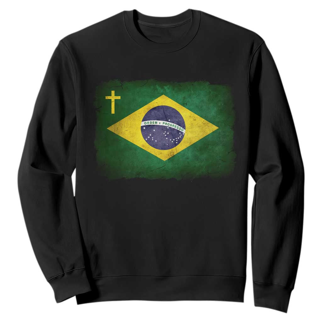 Brazilian Pride Christian Cross Latin America Brazil Flag Sweatshirt TS11 Black Print Your Wear