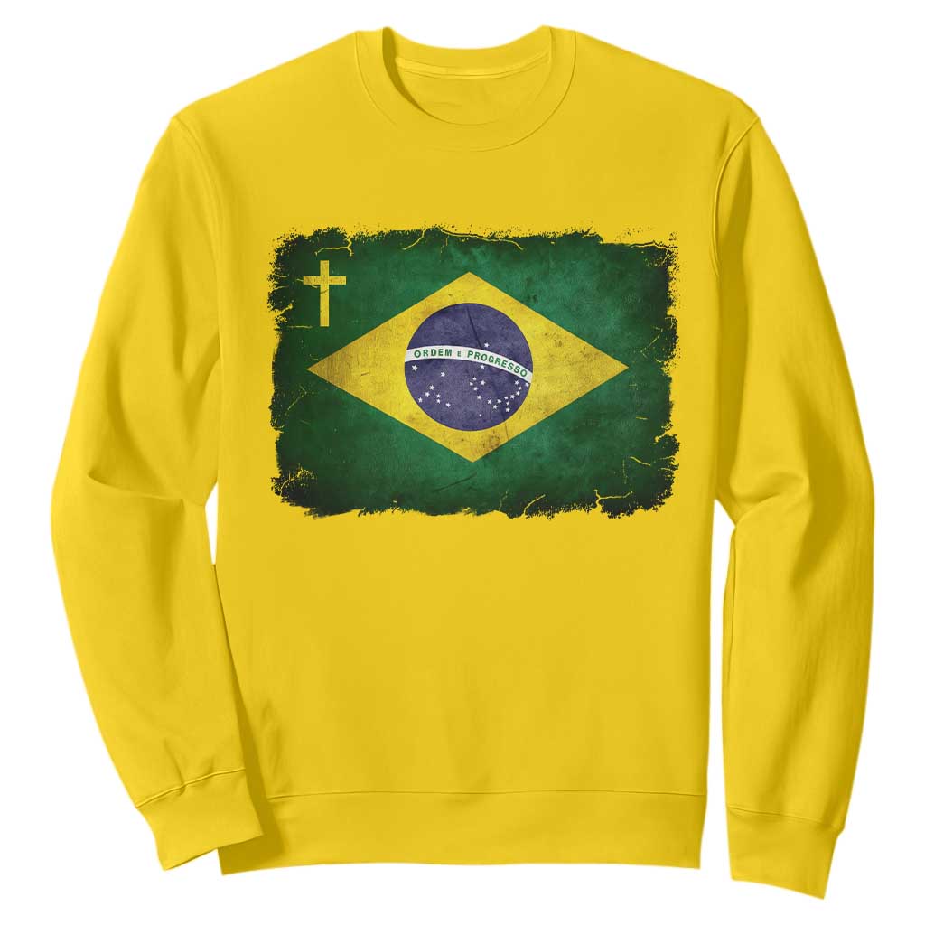 Brazilian Pride Christian Cross Latin America Brazil Flag Sweatshirt TS11 Daisy Print Your Wear