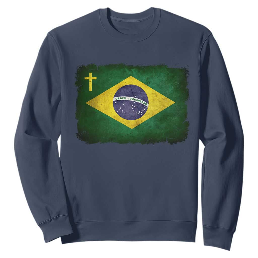 Brazilian Pride Christian Cross Latin America Brazil Flag Sweatshirt TS11 Navy Print Your Wear