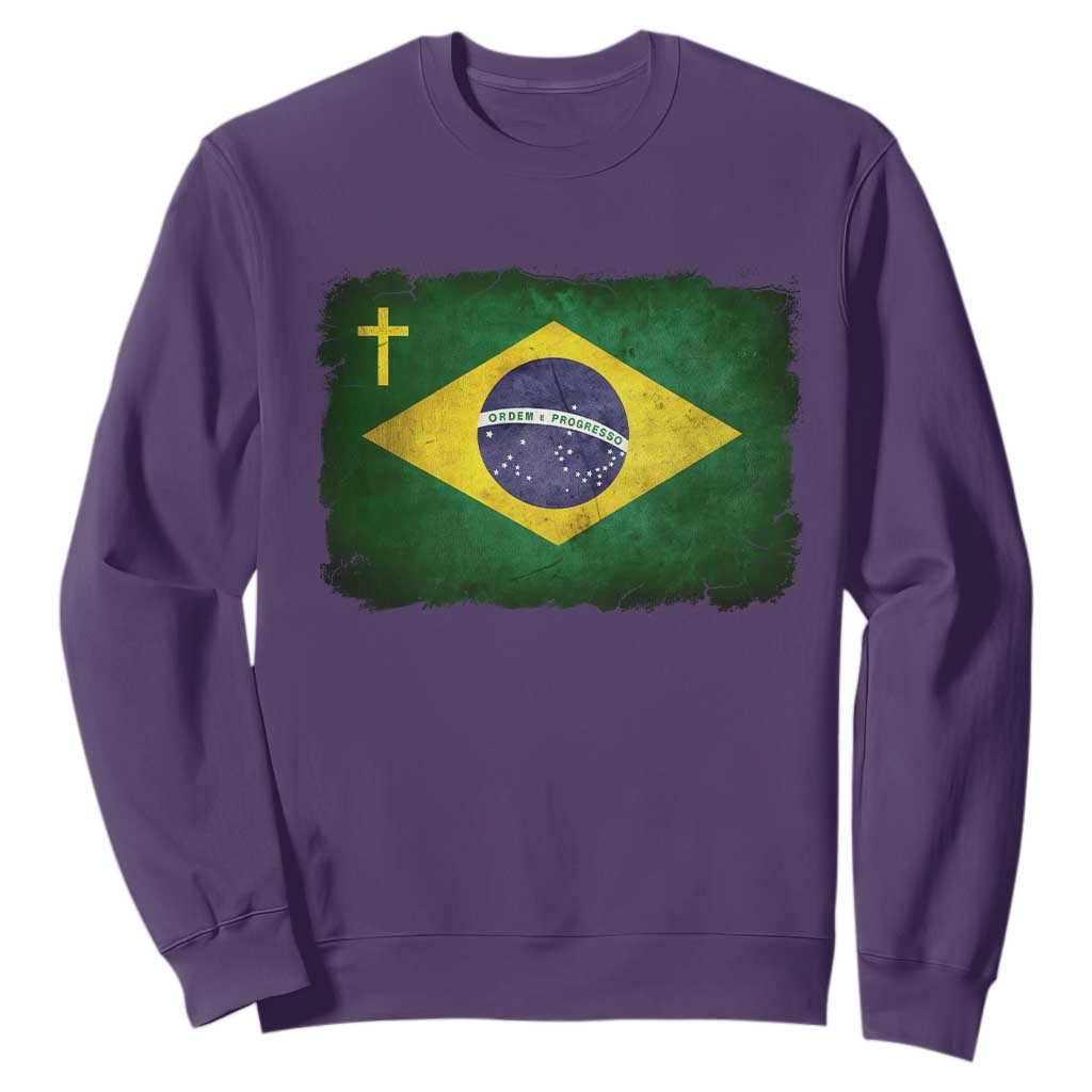Brazilian Pride Christian Cross Latin America Brazil Flag Sweatshirt TS11 Purple Print Your Wear
