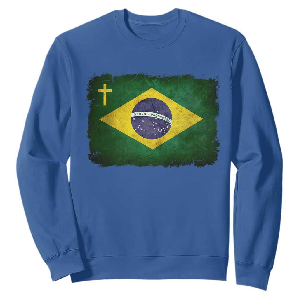 Brazilian Pride Christian Cross Latin America Brazil Flag Sweatshirt TS11 Royal Blue Print Your Wear