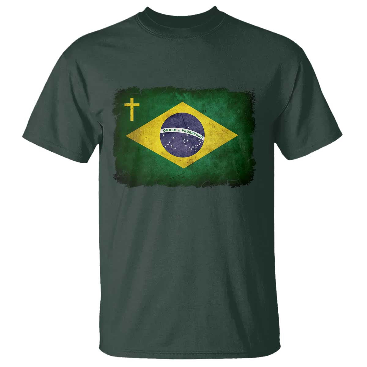 Brazilian Pride Christian Cross Latin America Brazil Flag T Shirt TS11 Dark Forest Green Print Your Wear