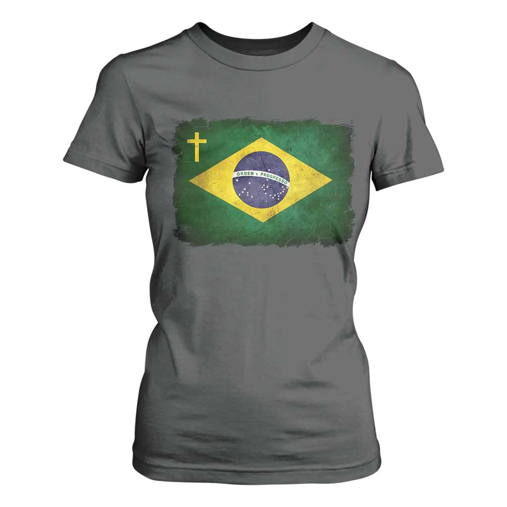 Brazilian Pride Christian Cross Latin America Brazil Flag T Shirt For Women TS11 Dark Heather Print Your Wear