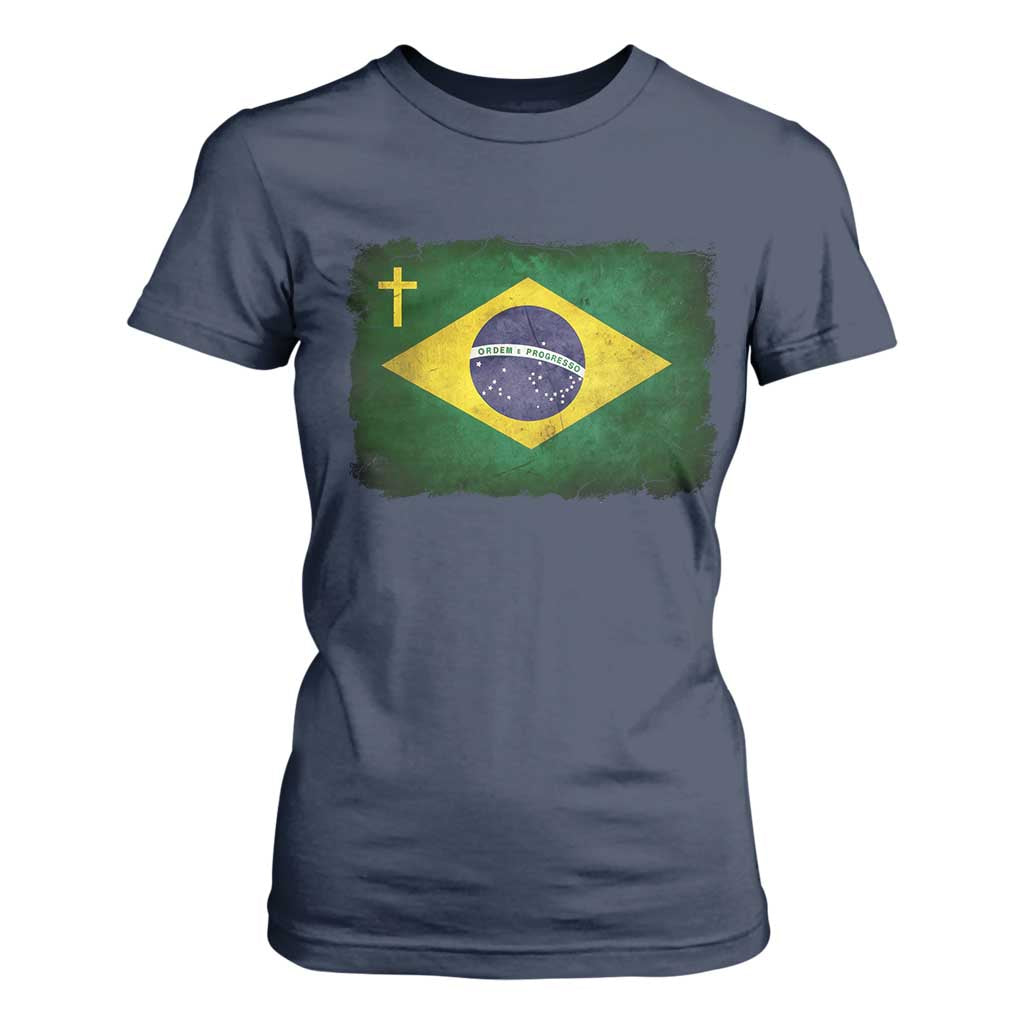 Brazilian Pride Christian Cross Latin America Brazil Flag T Shirt For Women TS11 Navy Print Your Wear