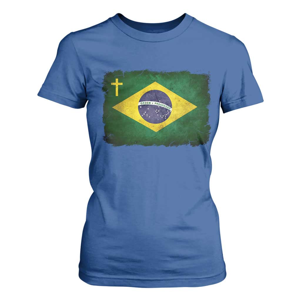 Brazilian Pride Christian Cross Latin America Brazil Flag T Shirt For Women TS11 Royal Blue Print Your Wear