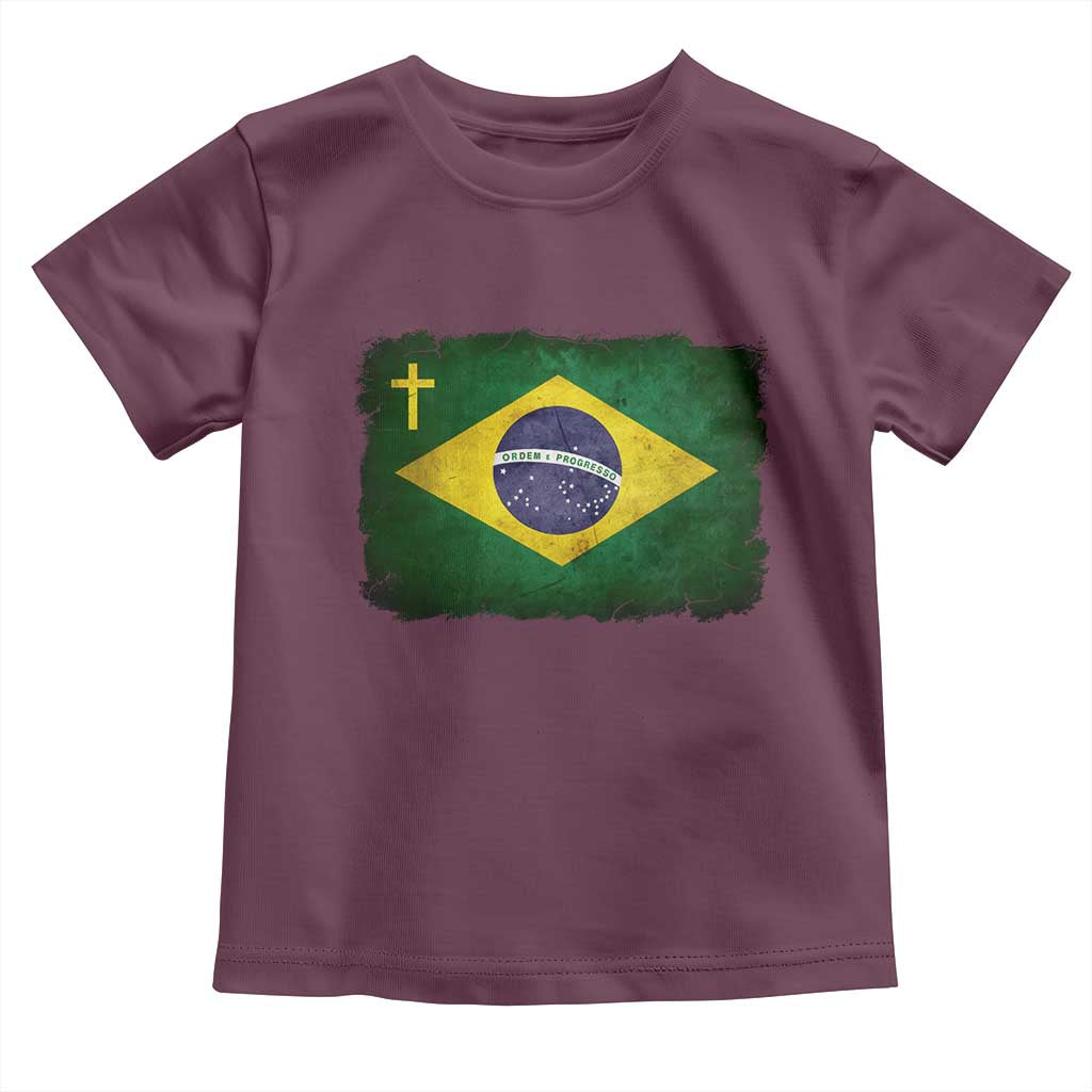 Brazilian Pride Christian Cross Latin America Brazil Flag Toddler T Shirt TS11 Maroon Print Your Wear