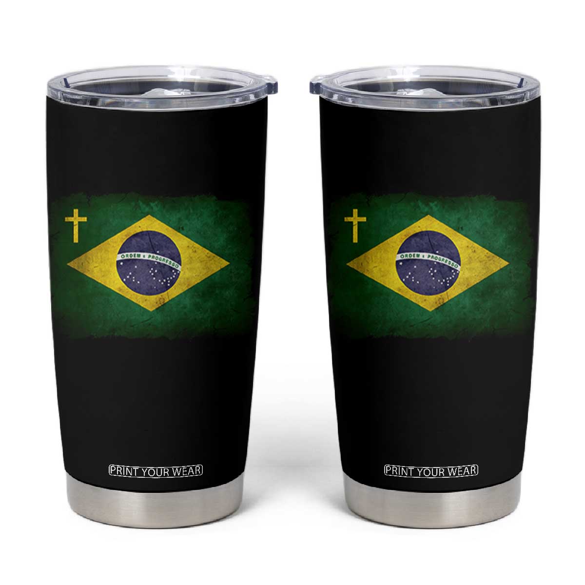 Brazilian Pride Christian Cross Latin America Brazil Flag Tumbler Cup TS11 Black Print Your Wear